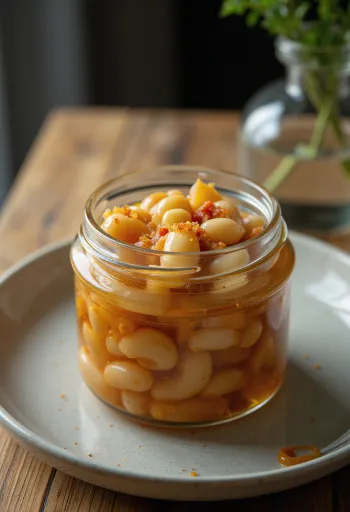 Aštrus marinuotas natto stiklainyje