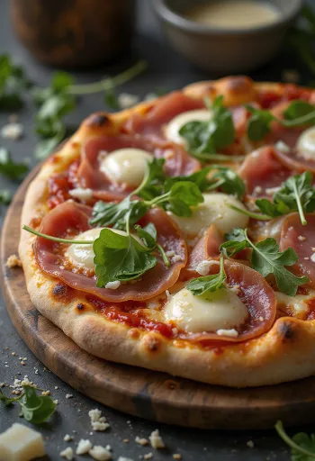 Pizza al Prosciutto Crudo patiekta su Parmos kumpiu ir gražgarstėmis