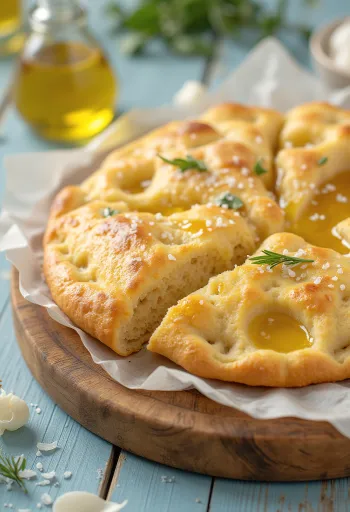 Veganiška focaccia be mielių lėkštėje