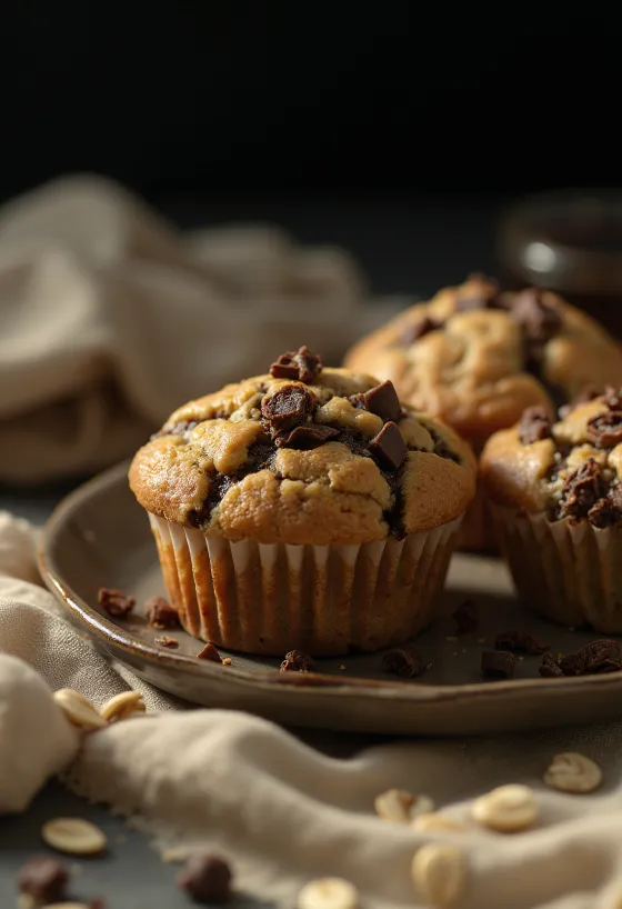 Patiekti avižiniai keksiukai su šokoladu