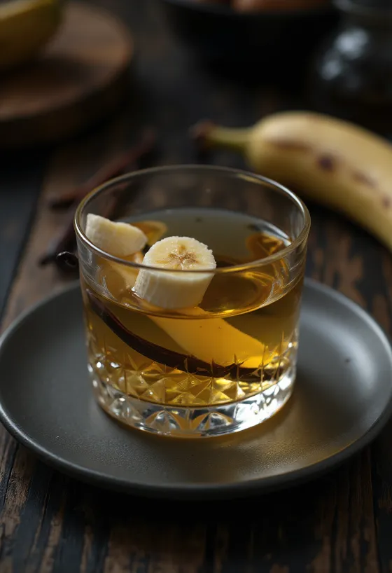 Bananų likeris, patiektas butelyje