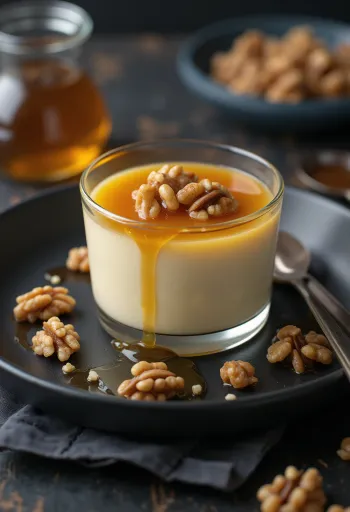 Patiekta panna cotta su medumi