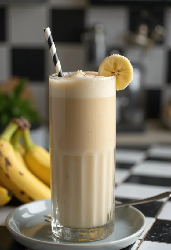 Bananų pieno kokteilis taurėje