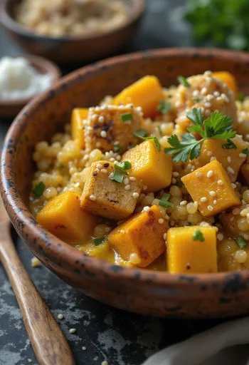 Moliūgų ir bolivinės balandos karis su tofu