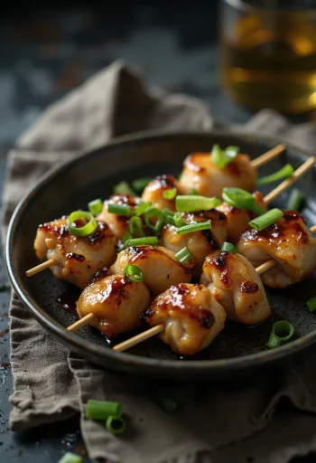 Patiekti Yakitori vištienos iešmeliai