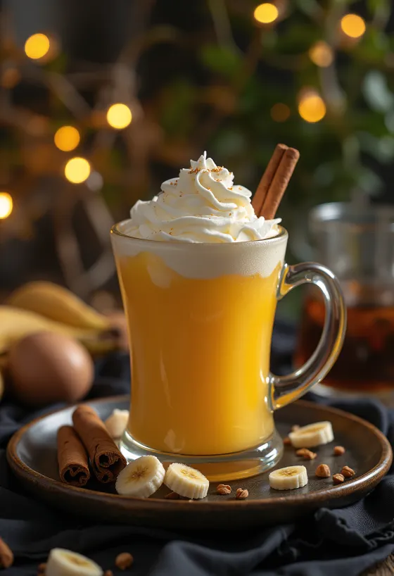 Bananų ir mangų sidras taurėje