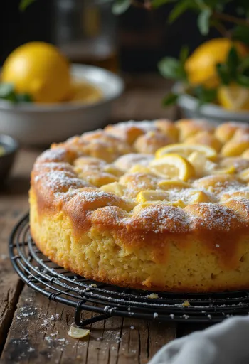 Patiektas citrininis tortas su migdolų miltais