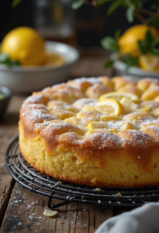 Patiektas citrininis tortas su migdolų miltais