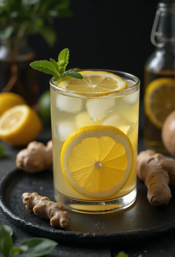 Šviežiai patiektas medaus ir imbiero limonadas