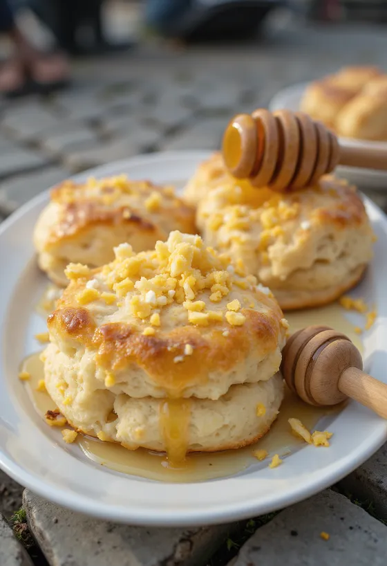 Bandelės su ožkos sūriu ir medumi patiektos