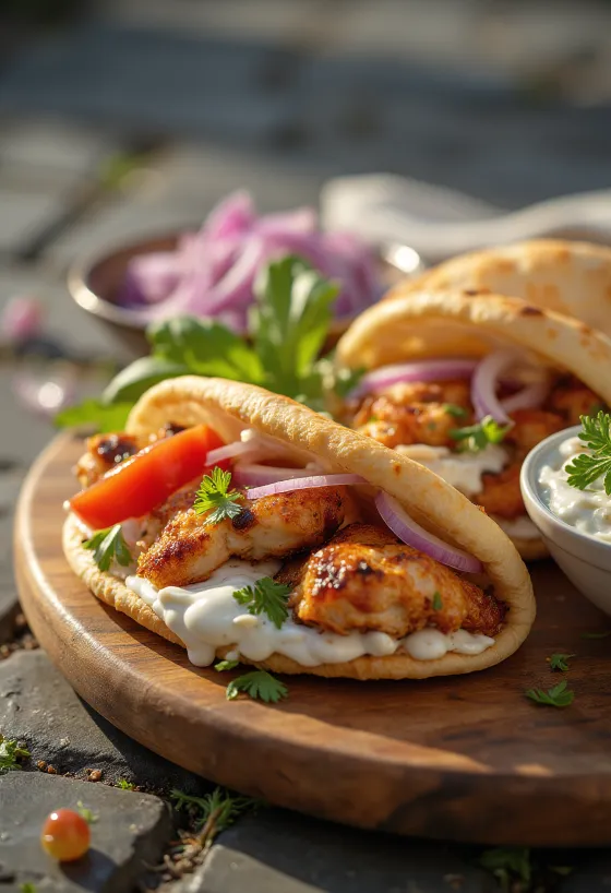 Vištienos gyros pita su šviežiu tzatziki padažu