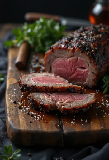 BBQ jautienos krūtininė, patiekta plėšyta sruogomis ir su keptomis bulvytėmis
