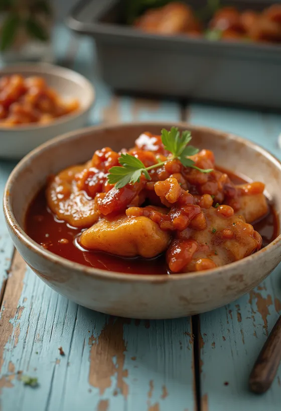 Medaus barbecue glazūra, patiekta dubenėlyje