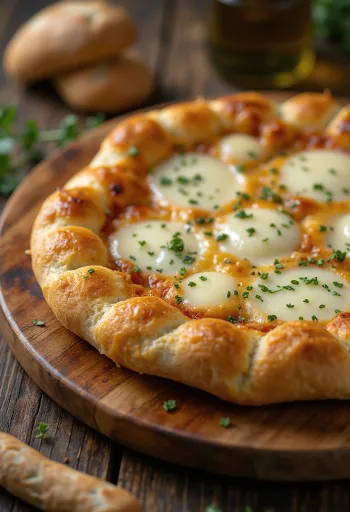 Pica „Quattro Formaggi“ su įdarytu kraštu patiekta ant stalo