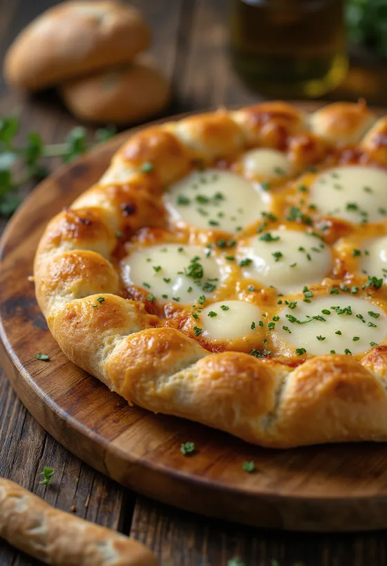 Pica „Quattro Formaggi“ su įdarytu kraštu patiekta ant stalo