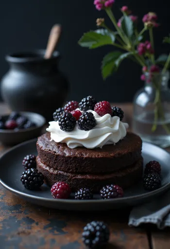 Šokoladinis gervuogių tortas su šviežiais vaisiais
