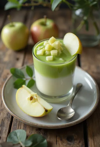 Žaliųjų obuolių „Panna Cotta“ stiklinėje
