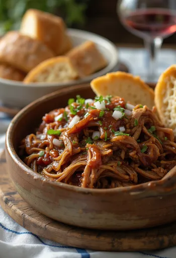 BBQ plėšyta kiauliena, patiekta šviežioje bandelėje su raugintais kopūstais