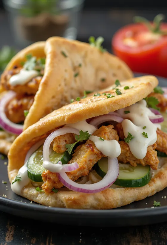 Vištienos gyros patiektas lėkštėje