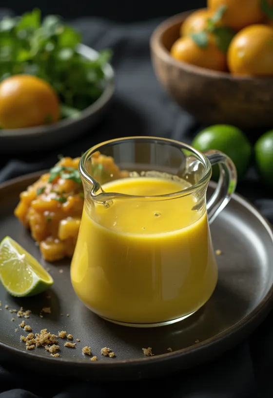 Kario, medaus ir grietinėlės padažas su laimu patiektas