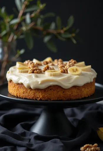 Bananinis tortas su graikiniais riešutais ir maskarponės kremu