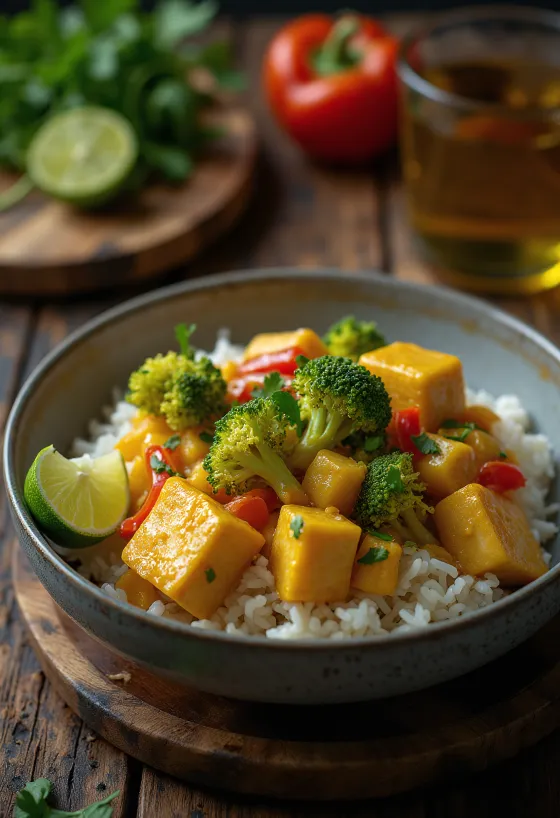 Daržovių karis su tofu ir ryžiais