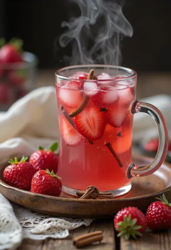 Braškių sidras patiektas stiklinėje