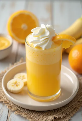 Apelsinų ir bananų frapė stiklinėje