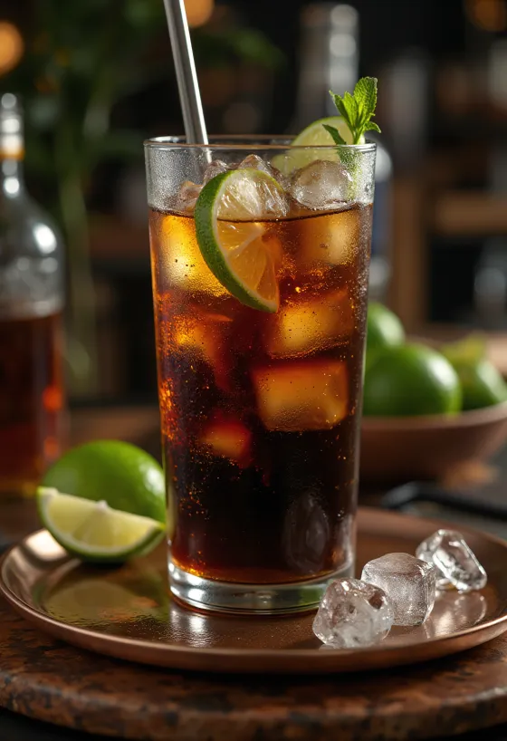 Cuba Libre kokteilis, šviežiai patiektas