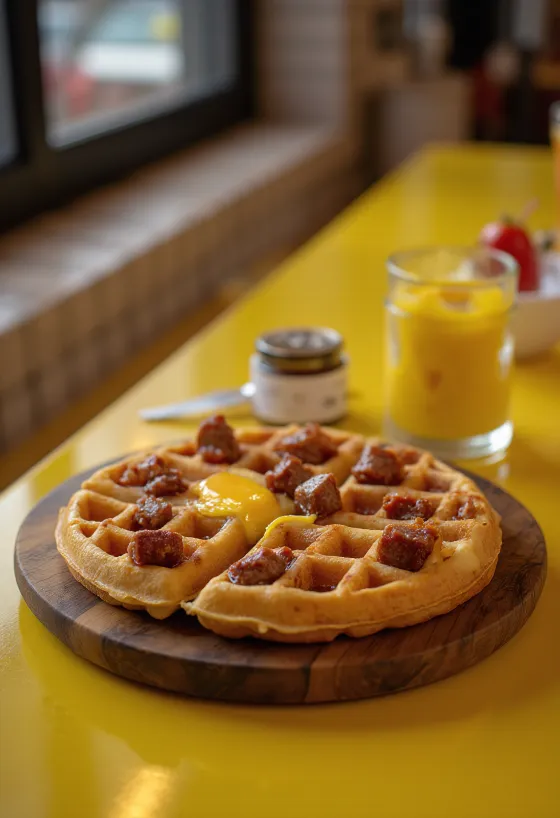 Patiekti vafliai su dešra