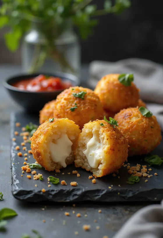 Patiekti Arancini su pomidorų padažu