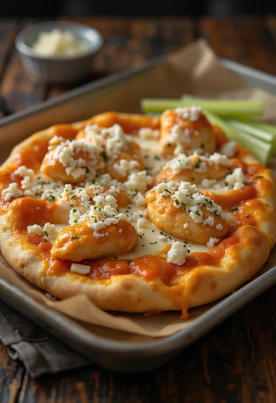 Buffalo chicken pizza su aštria vištiena ir pelėsiniu sūriu