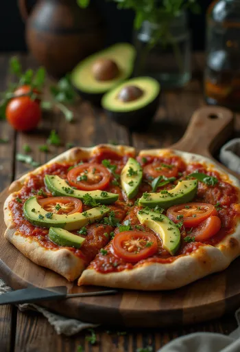 Veganiška pica su avokadu ir šviežiomis daržovėmis