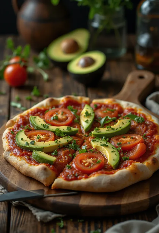 Veganiška pica su avokadu ir šviežiomis daržovėmis