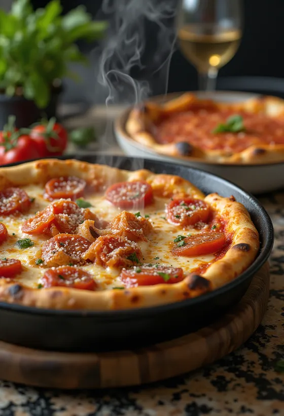 Čikagos „Deep-Dish“ pica su daug sūrio ir pomidorų padažu