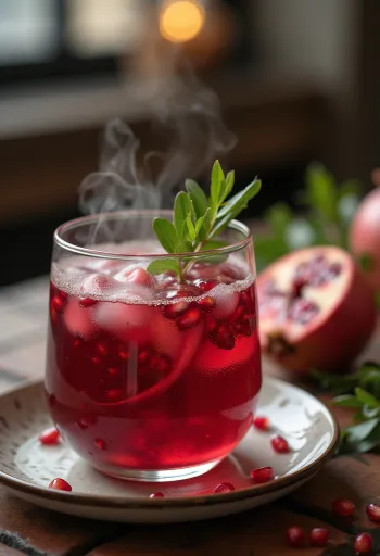 Granatų sidras, patiektas taurėje