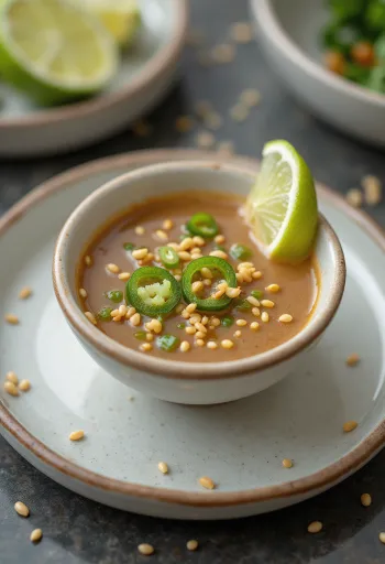 Patiektas jalapeño, sezamų ir žaliųjų citrinų padažas