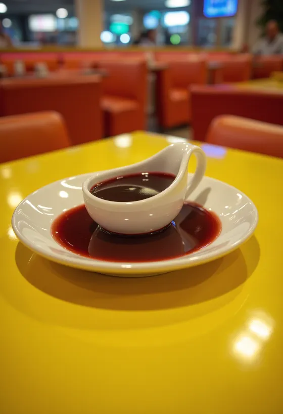 Apelsininis raudonojo vyno padažas dubenėlyje, papuoštas šviežiu rozmarinu ir apelsino žievele.