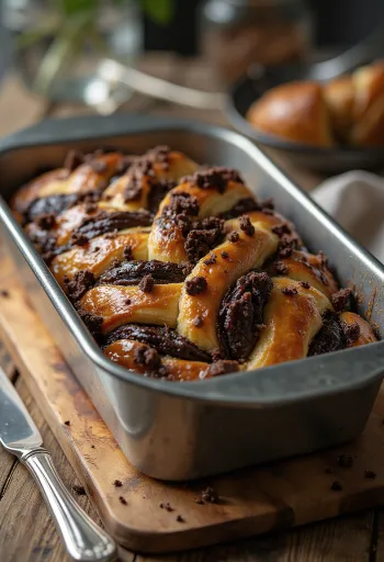 Šviežiai iškepta šokoladinė babka pynė