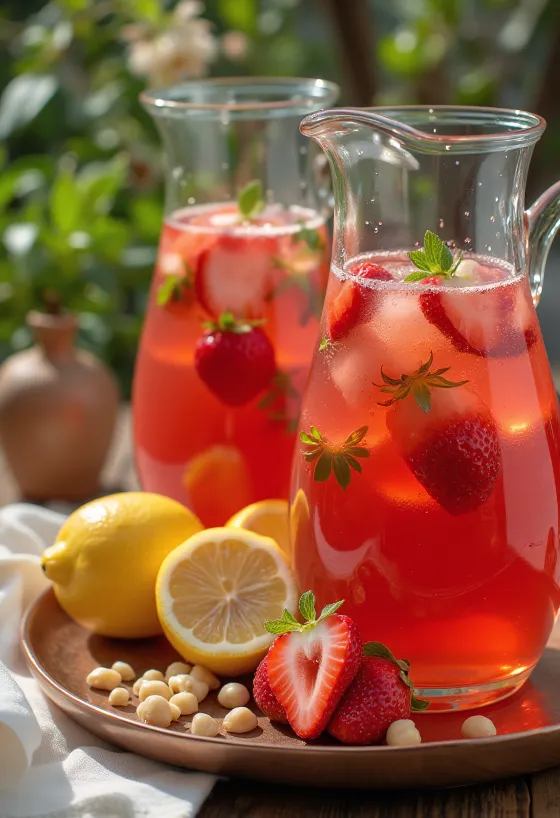 Braškių limonadas stiklinėje