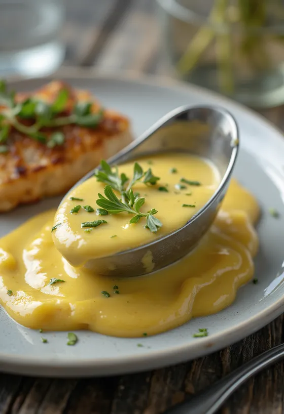 Prancūziškas Bearno (Béarnaise) padažas patiektas
