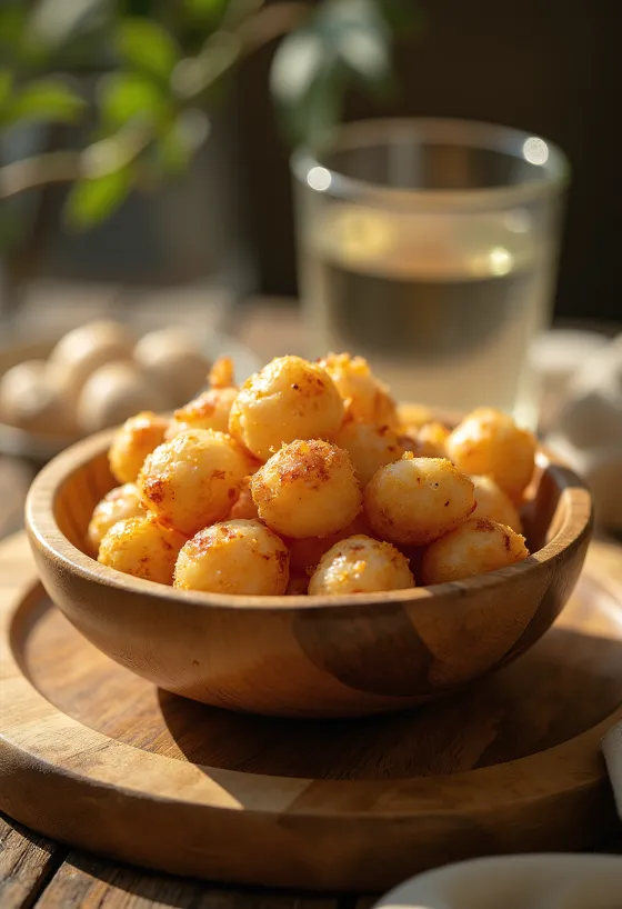 Maži kepti tešlos gabalėliai dubenėlyje