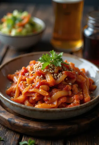Patiekiamas aštrus kimchi dubenėlyje