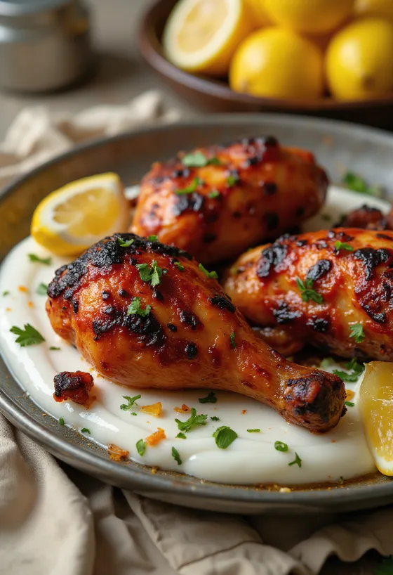 Tandoori vištienos kulšelės, patiekiamos su naan duona ir šviežiomis salotomis