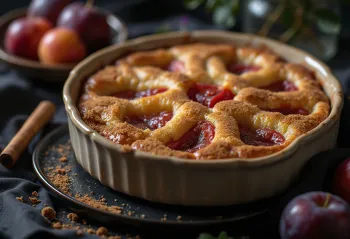 Cinamominis slyvų tortas, patiektas su cukraus pudra ir cinamonu