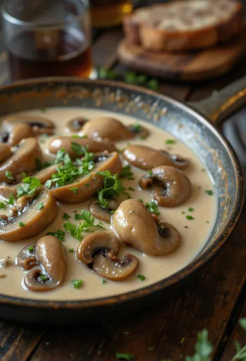 Patiektas jalapenų ir grybų padažas su grietinėle