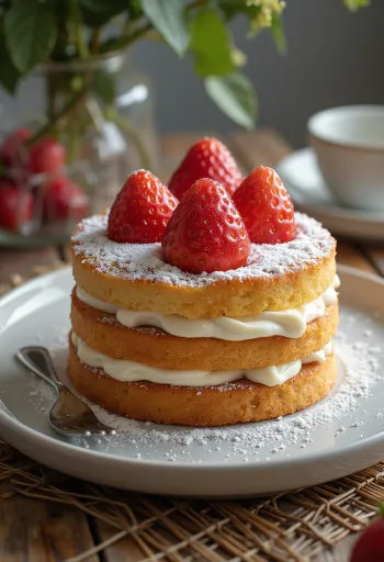 Braškinis tortas lėkštėje