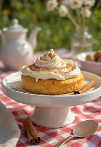Cinamominis tortas su grietinėle, apibarstytas cinamonu