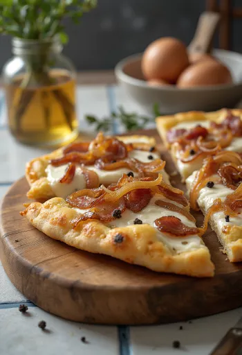 Flammkuchen su grietine, svogūnais ir šonine