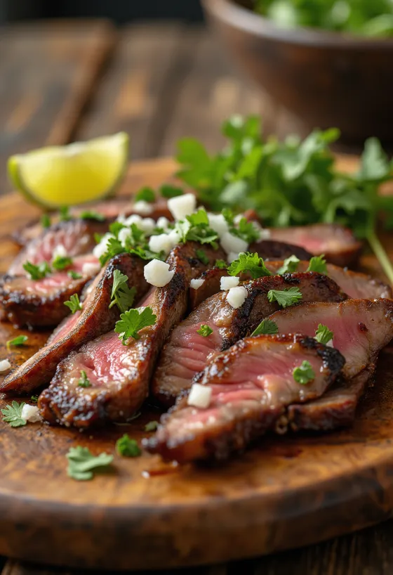 Carne asada patiekta su tortilija ir salotomis